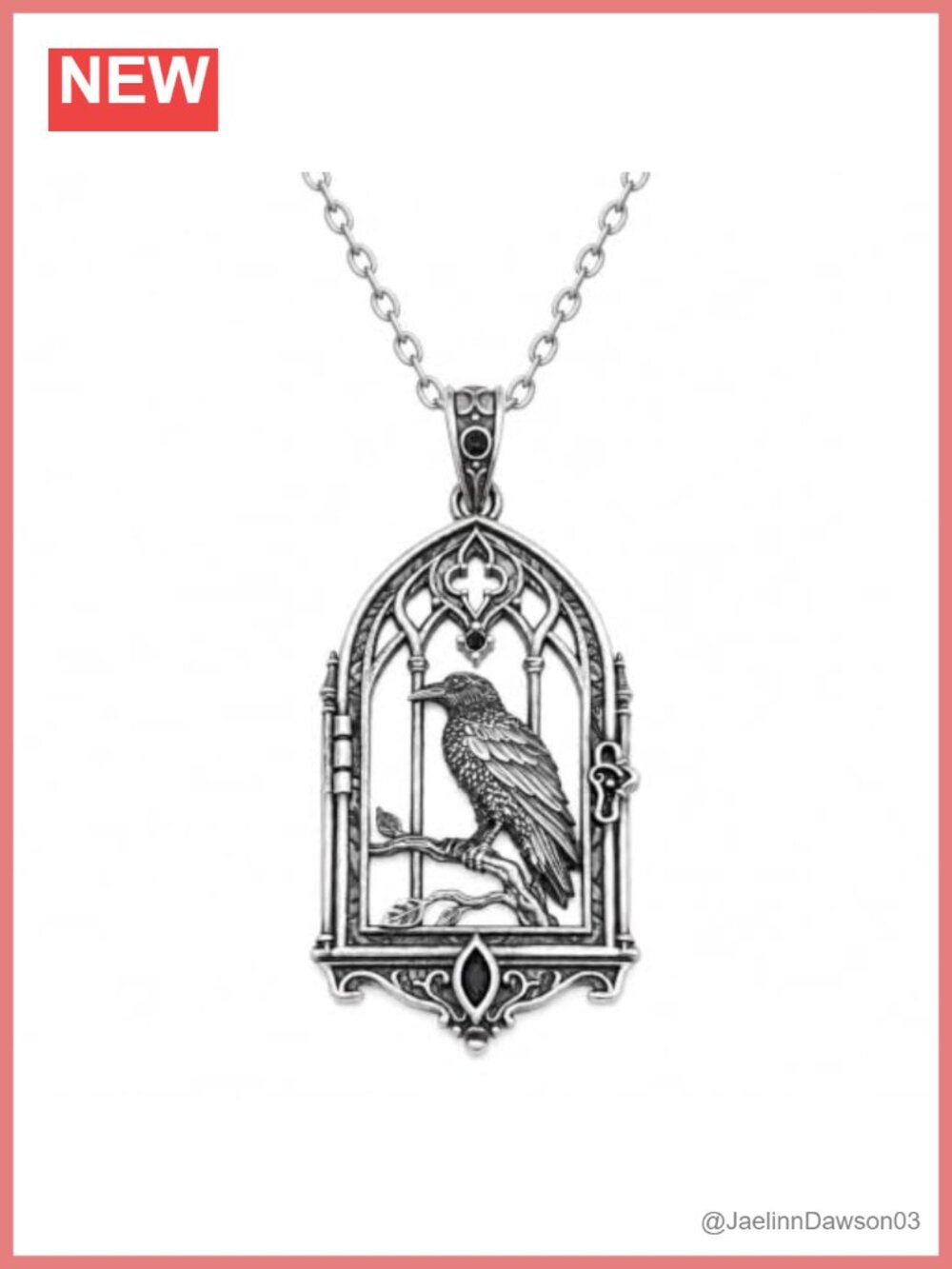 925 Sterling Silver Gothic Raven Pendant Necklace Cathedral